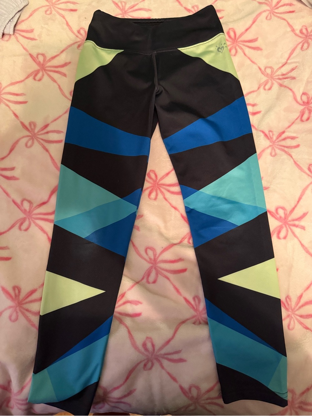 Justice Black Leggings with Blue, Teal and Lime Panels